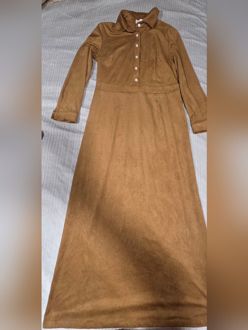 long suede dress with front buttons